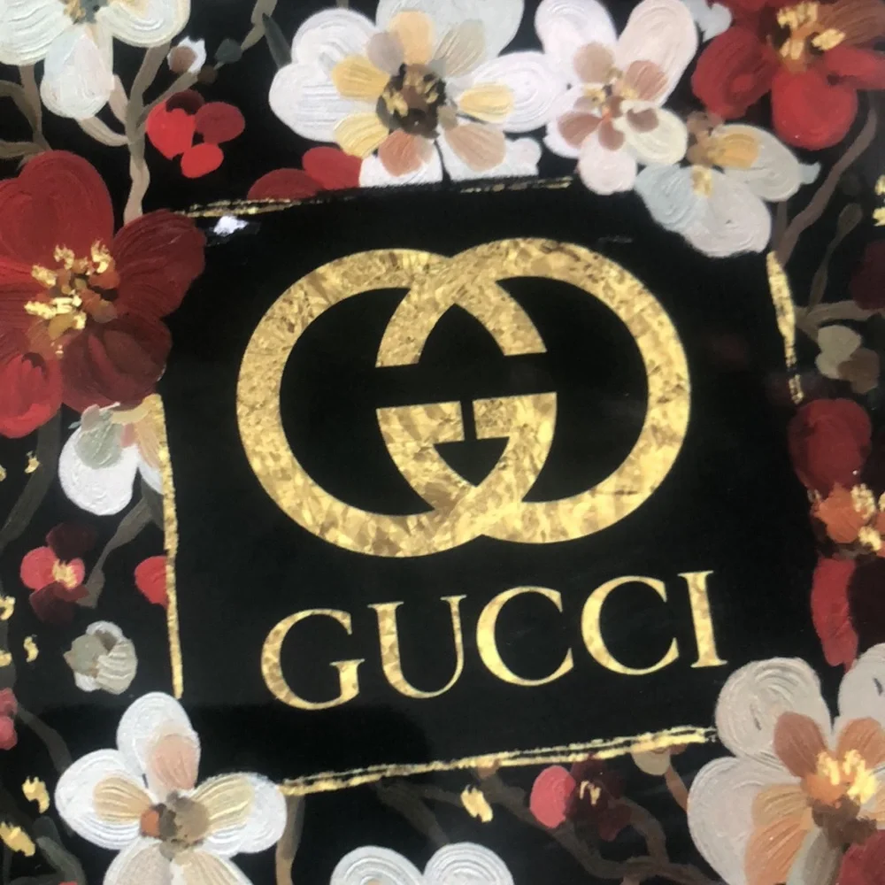 Gucci Red and Gold Floral Champagne Bottle Wooden Home Decor